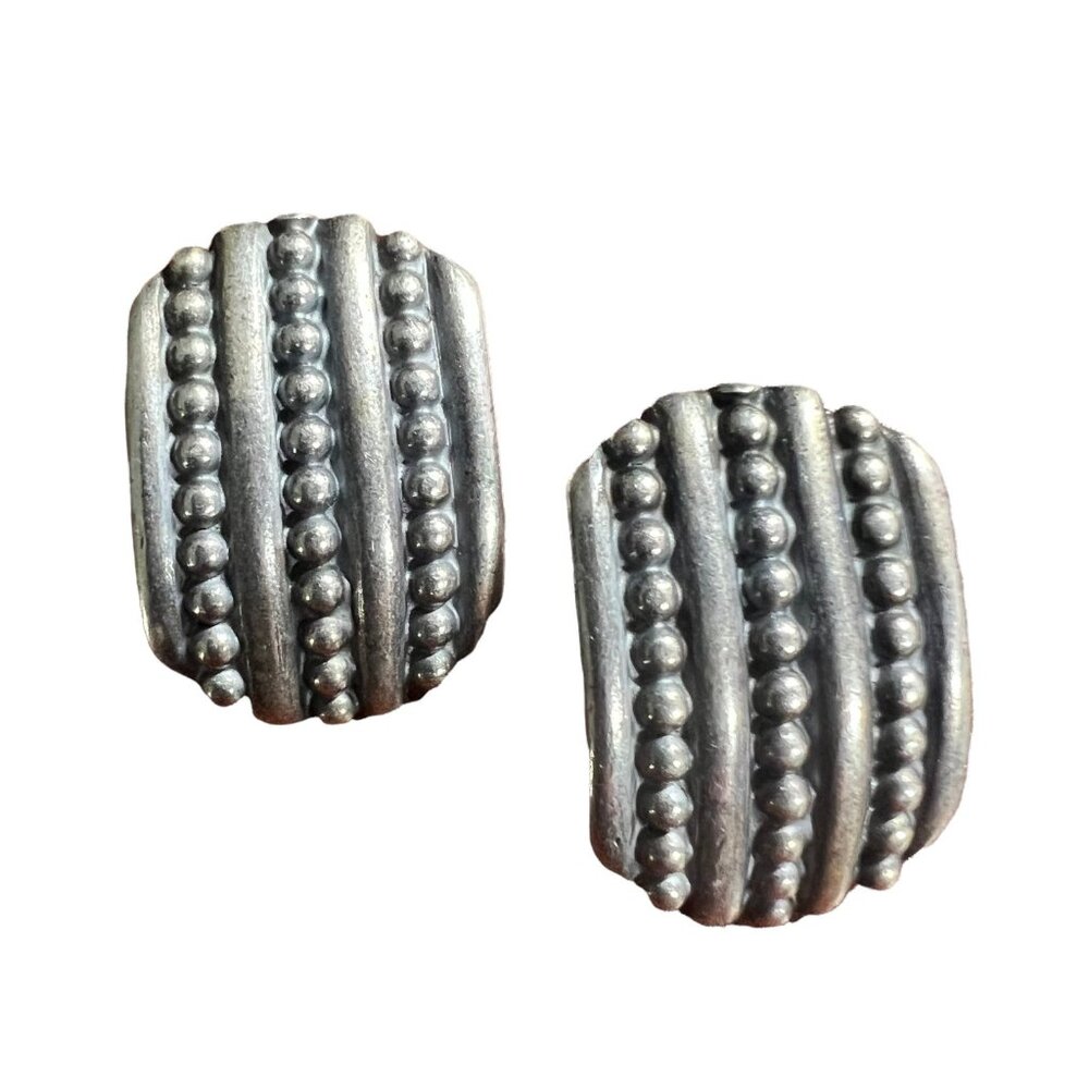 Napier Womens Vintage Clip On Earrings Silver Tone‎ Beaded Textured Bold 80s